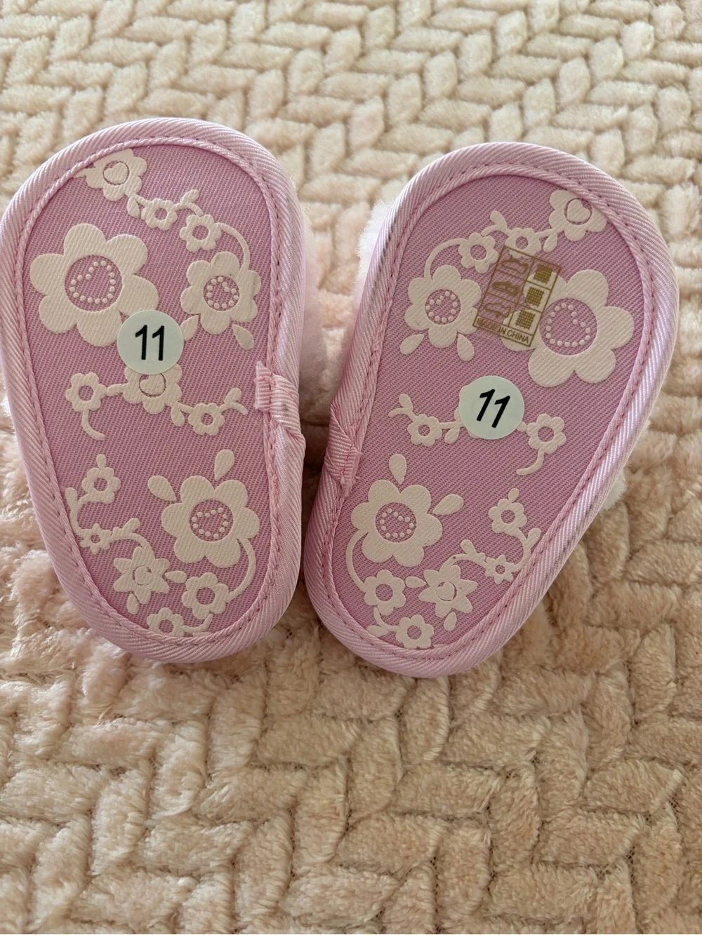Newborn Baby Pink Fuzzy Slide Slippers with Elastic Back